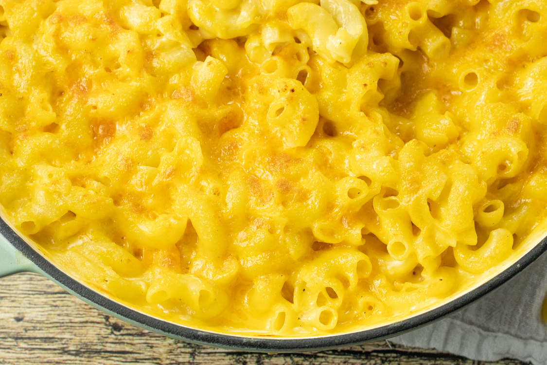 image of half a pan of mac and cheese