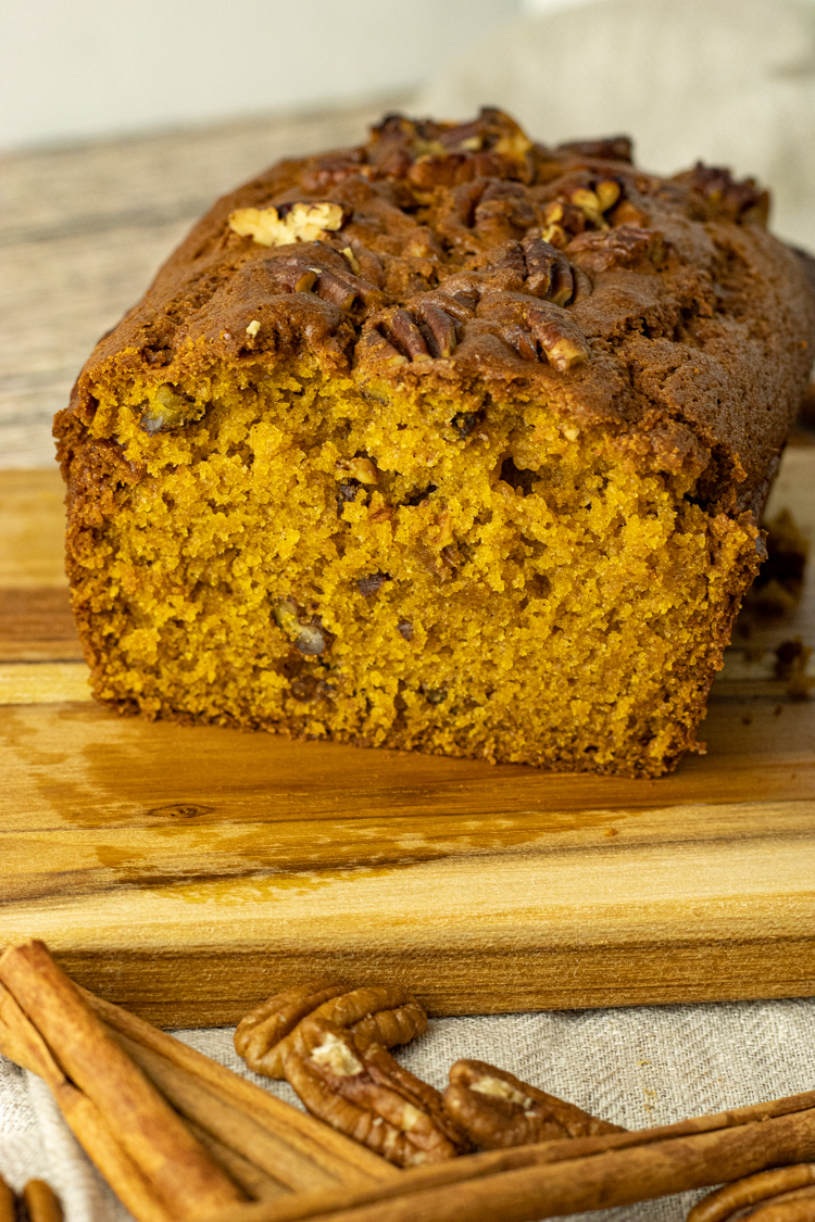 pumpkin bread sliced in half