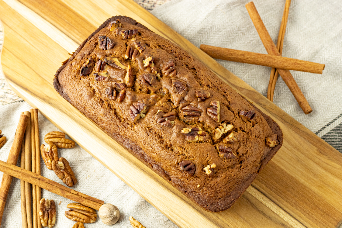 pumpkin bread on a cutting board