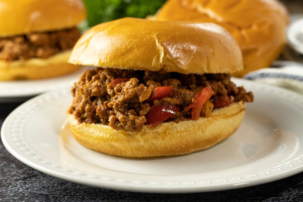ground beef sloppy joe on a white plate