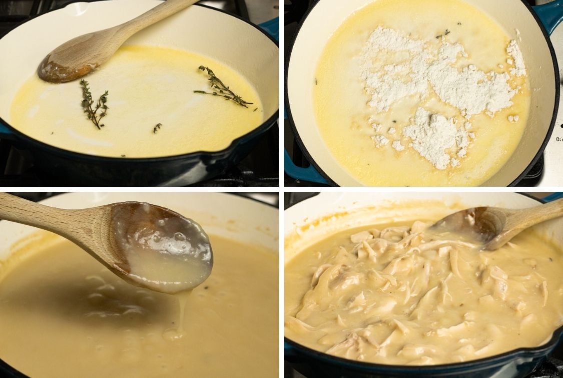 collage of steps to make chicken gravy