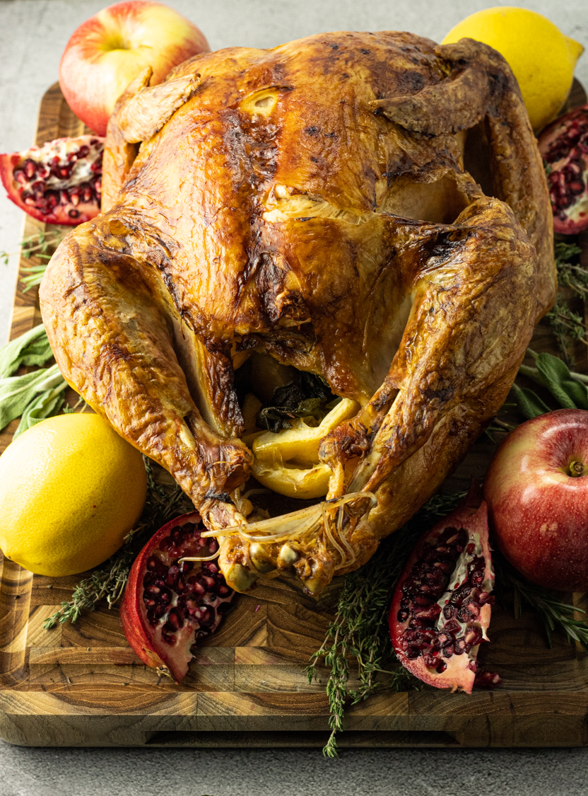 turkey on a wooden cutting board