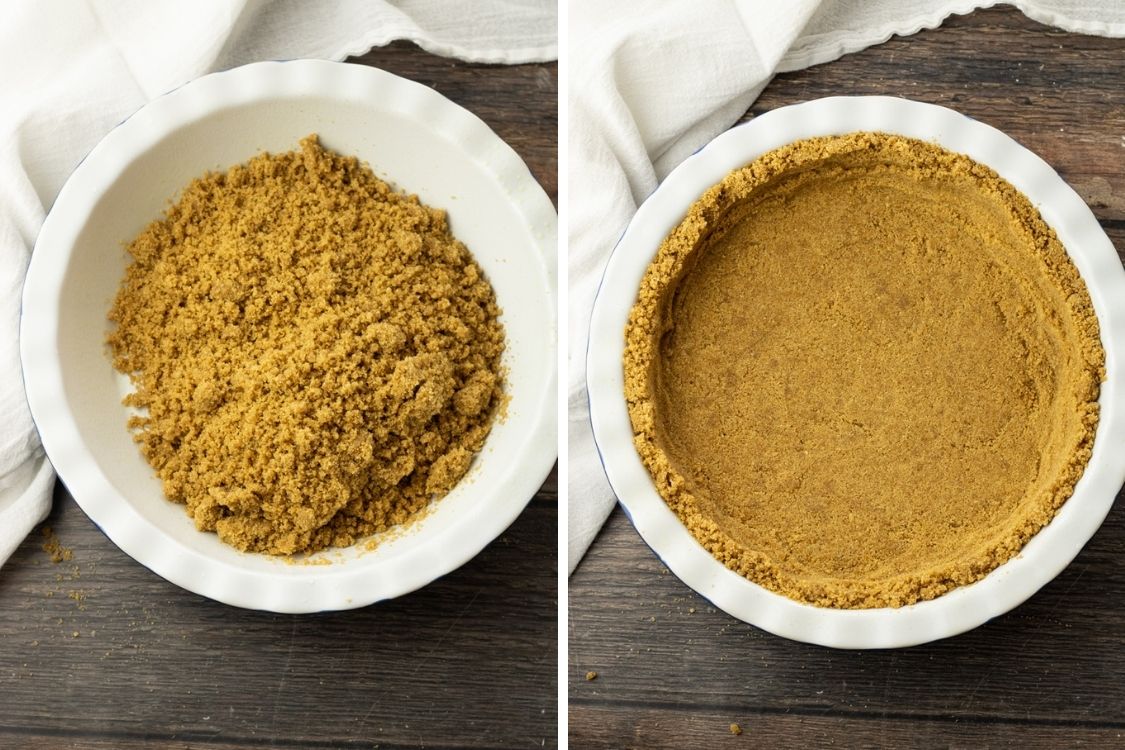 collage of making graham cracker crust