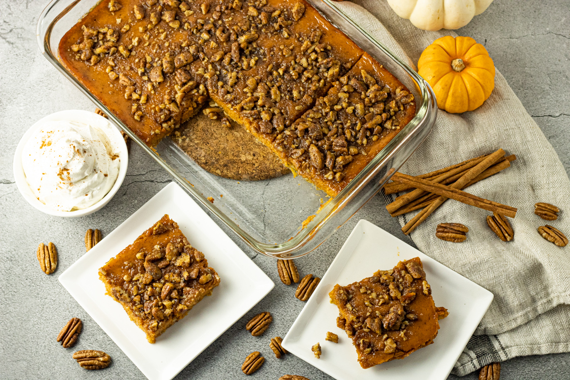 slices of pumpkin pie on white plates