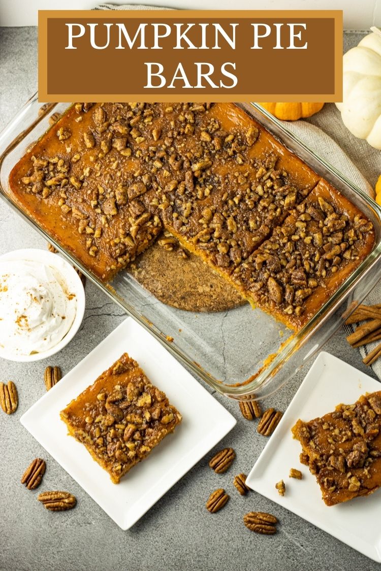 Pumpkin Pie Bars are a great way to enjoy the delicious flavors of pumpkin pie in a much easier and even tastier way. This Pumpkin Pie Bars Recipe has a delicious, crunchy oatmeal, shortbread crust that has so much more flavor and texture than your average pie crust. #pumpkinpie #pumpkin #pumpkinrecipes #thanksgiving #thanksgivingrecipes
