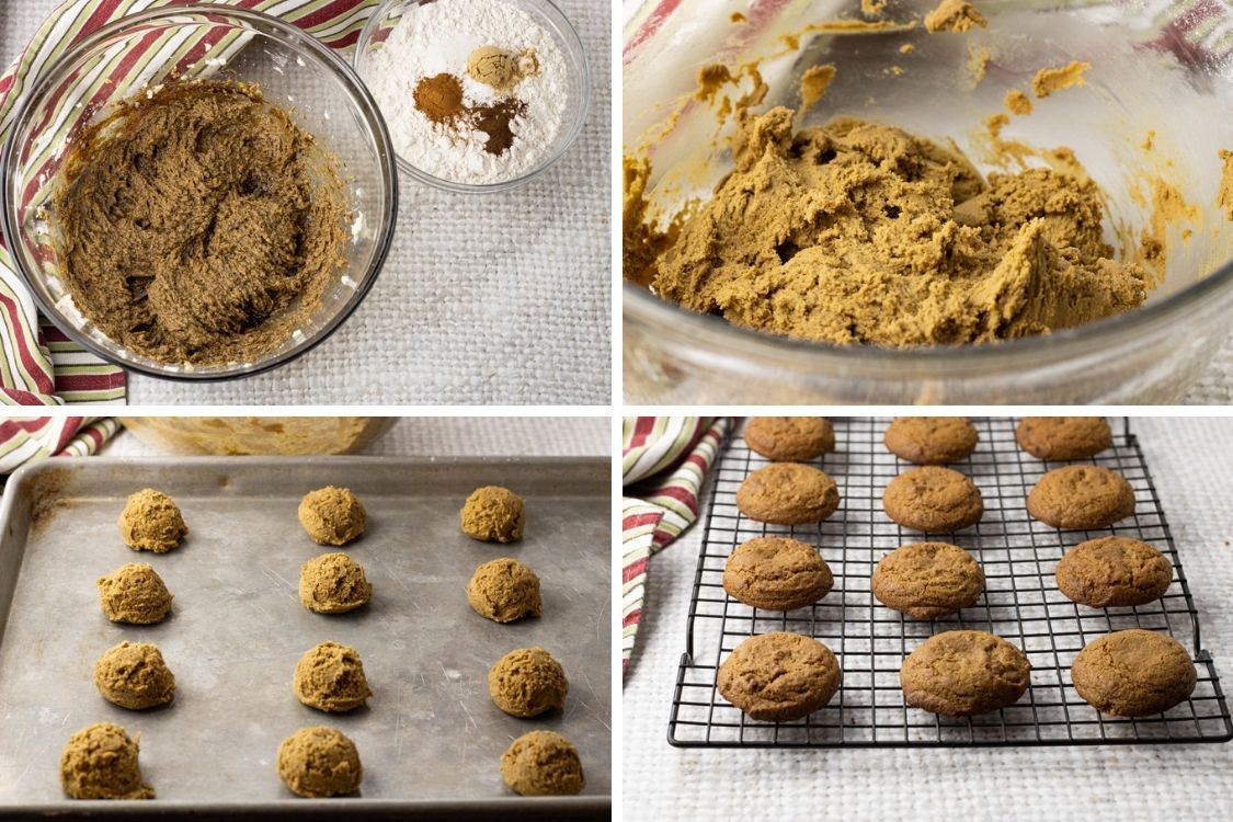 collage of images showing steps to making ginger cookies