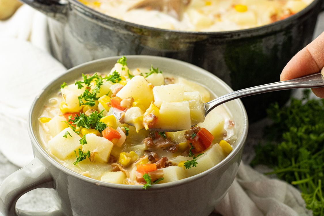 spoonful of potato corn soup