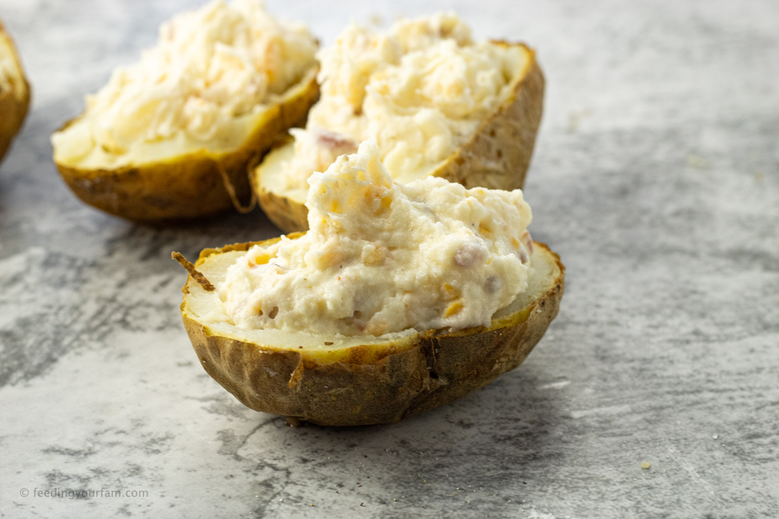 potato skins stuffed with mashed potatoes and cheese