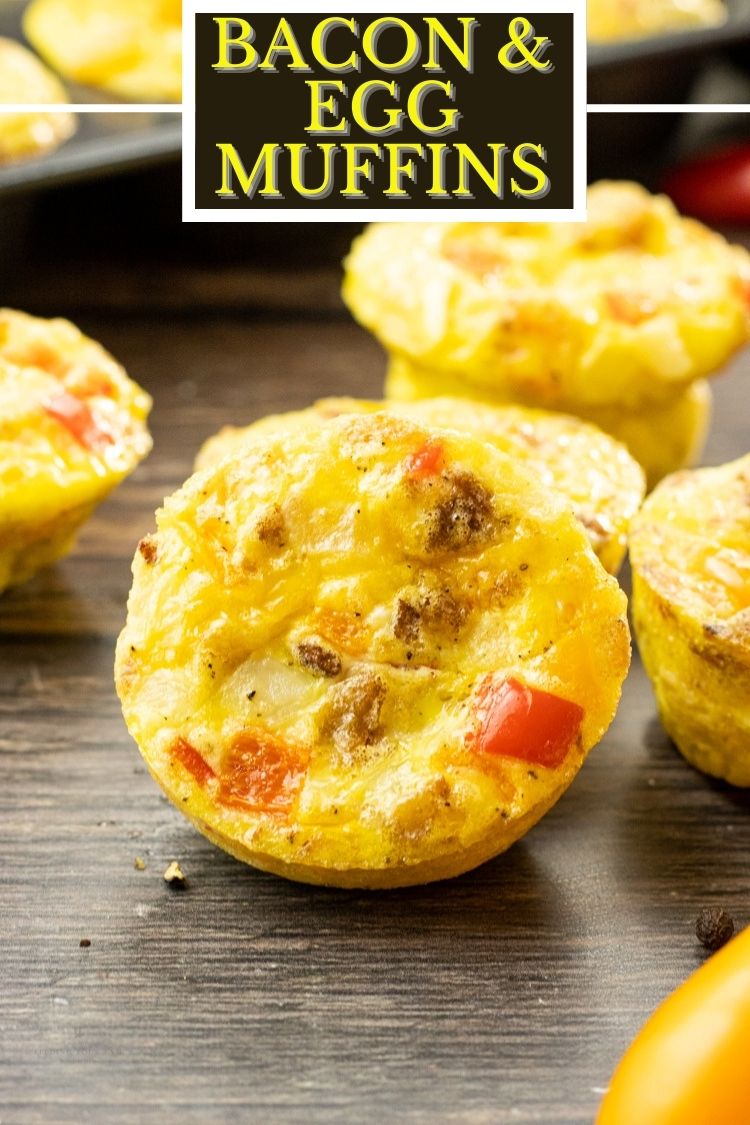 Bacon and Egg Muffins are loaded with bacon, cheese, onions and peppers. Perfect for meal prep or breakfast for the whole fam. #brunch #breakfast #easymeals #eggs #mealprep