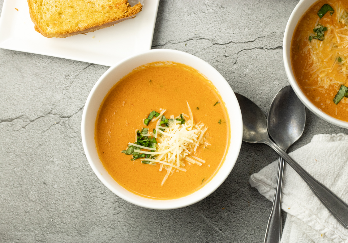 bowl of creamy homemade tomato soup