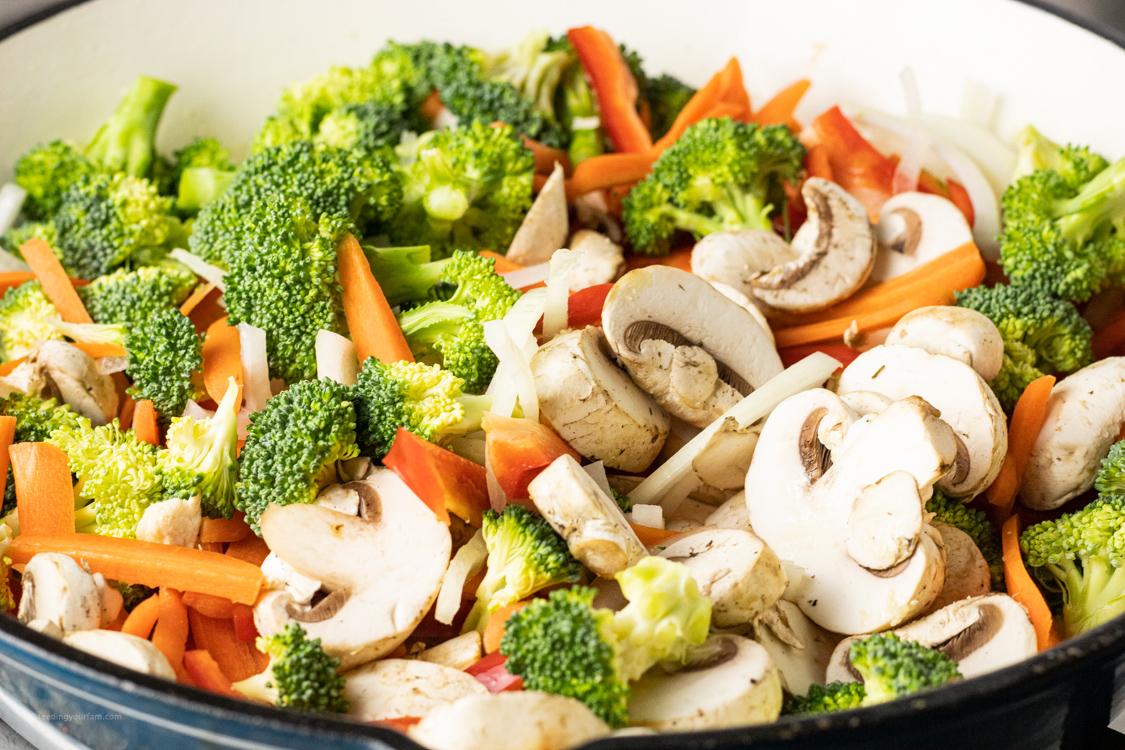 vegetables cooking in a pan