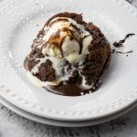 lava cake topped with vanilla ice cream
