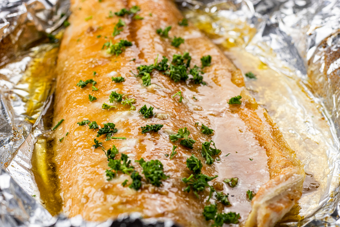salmon with melted butter and parsley
