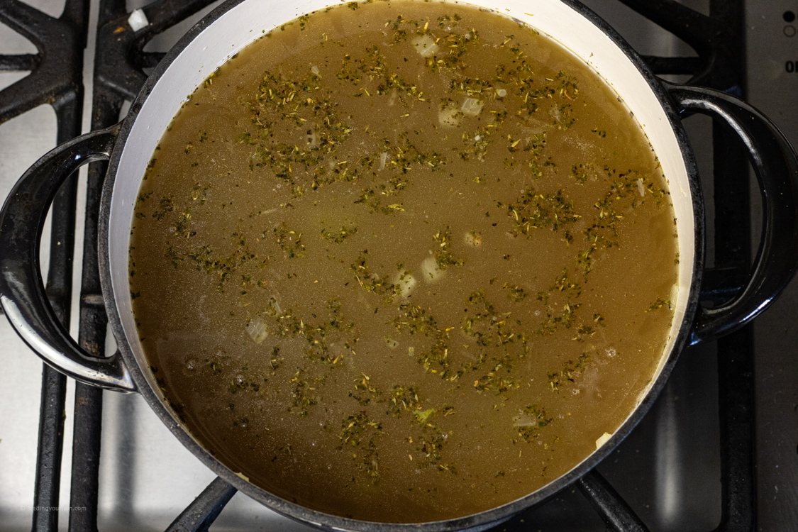 pot of broth for chicken soup