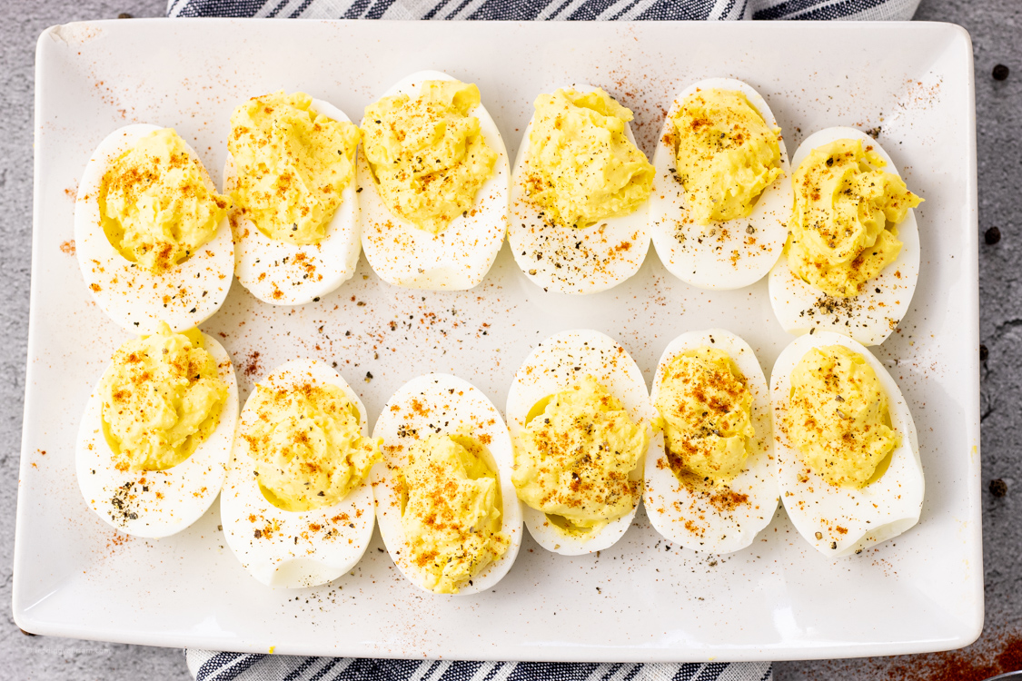 white platter of deviled eggs