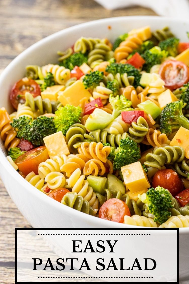 Pasta Salad is a potluck classic. This side dish disappears any time I bring it to a party. So easy to make with just a few simple ingredients. 