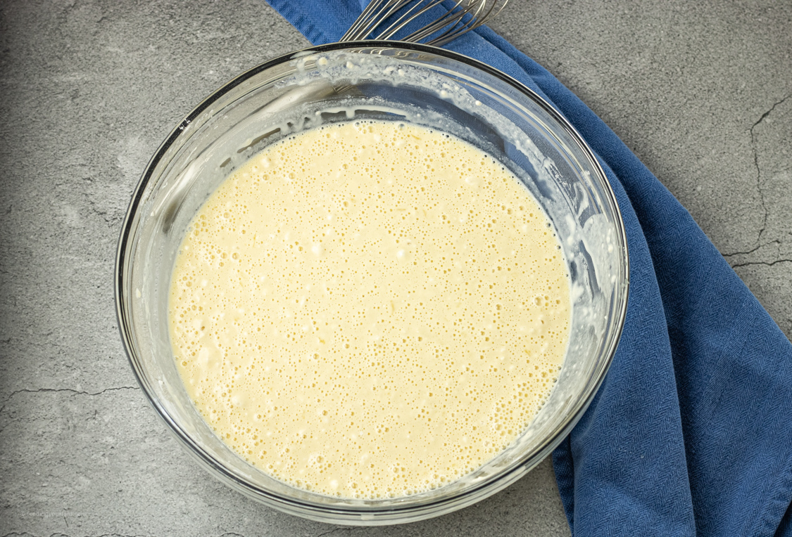 pancake mix in a glass bowl
