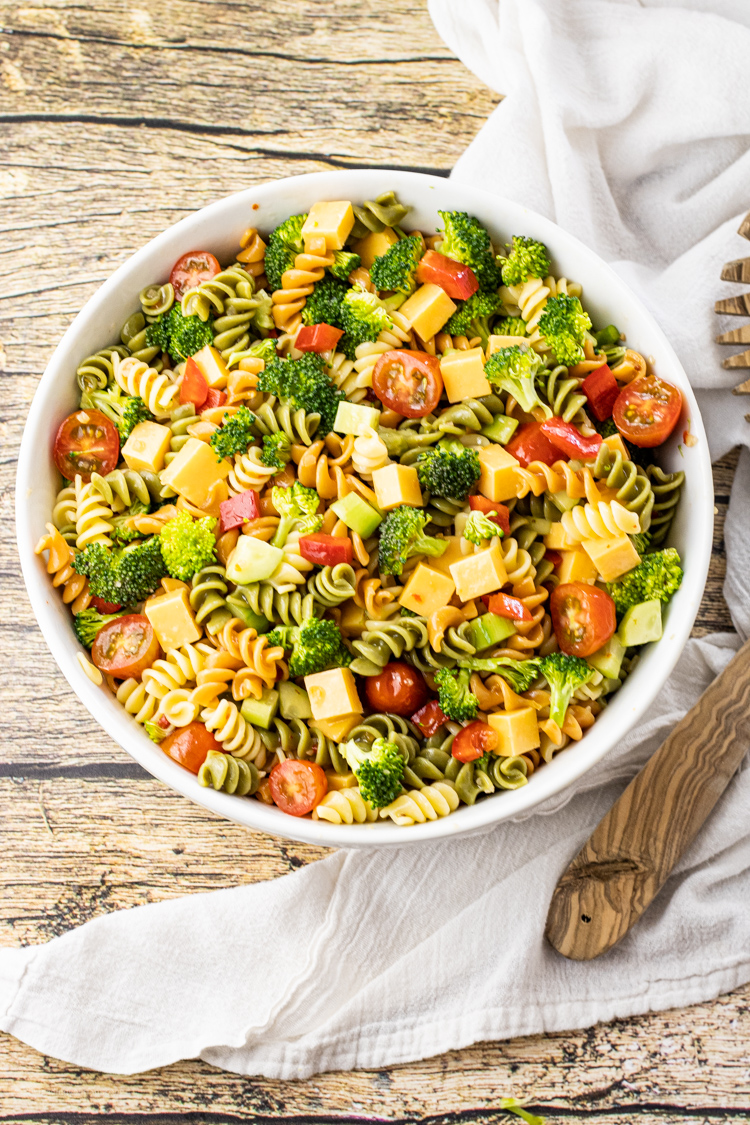 colorful spiral pasta in a vegetable, pasta salad