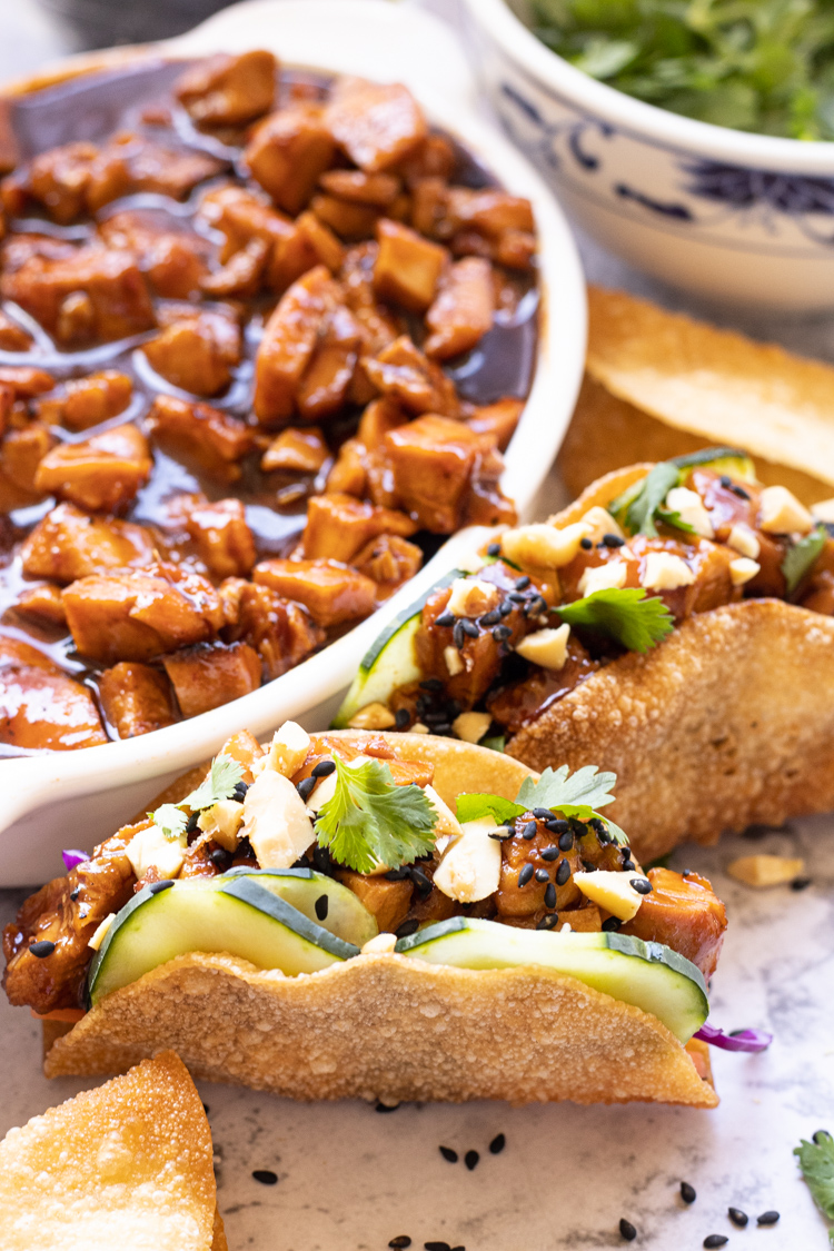 tacos made from wontons and chicken