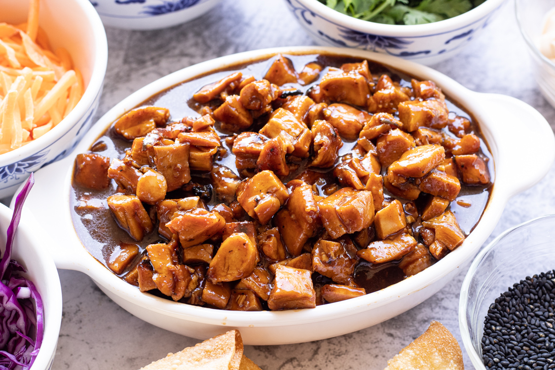 chopped chicken in bbq sauce