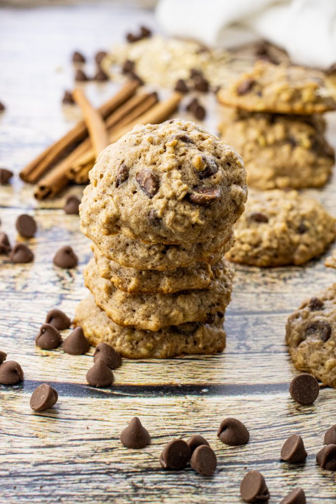 stack of chocolate chip and banana cookies