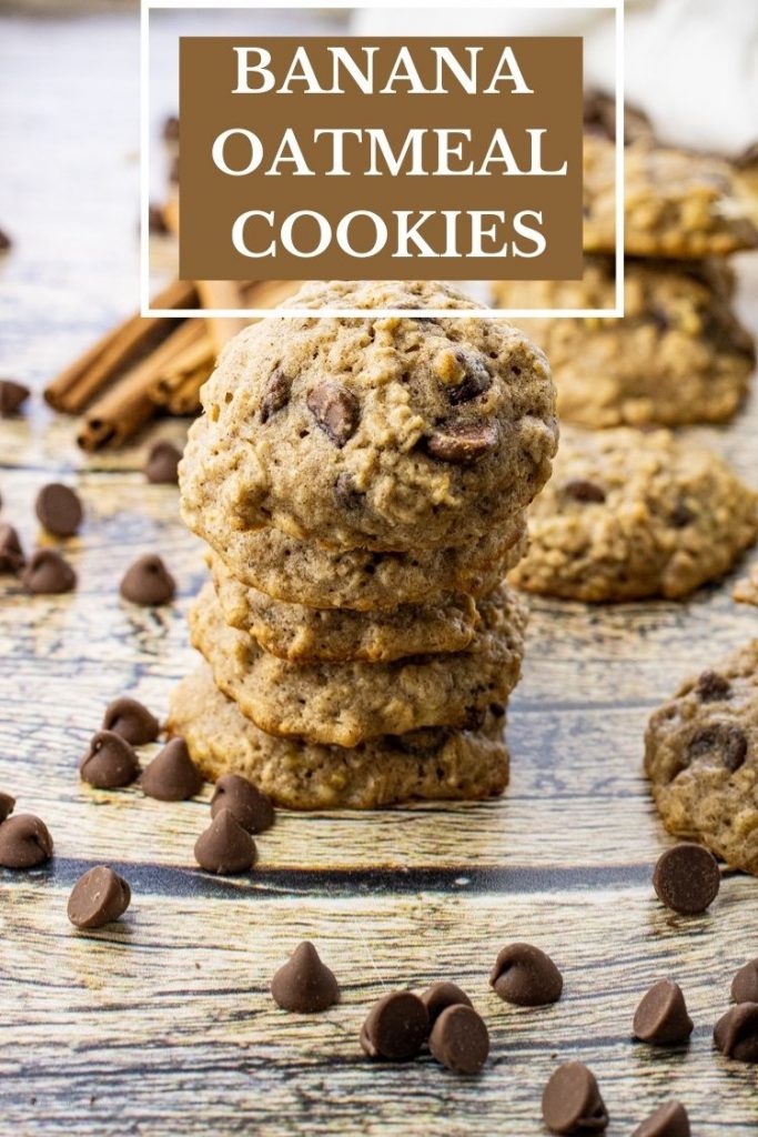 stack of banana oatmeal chocolate chip cookies