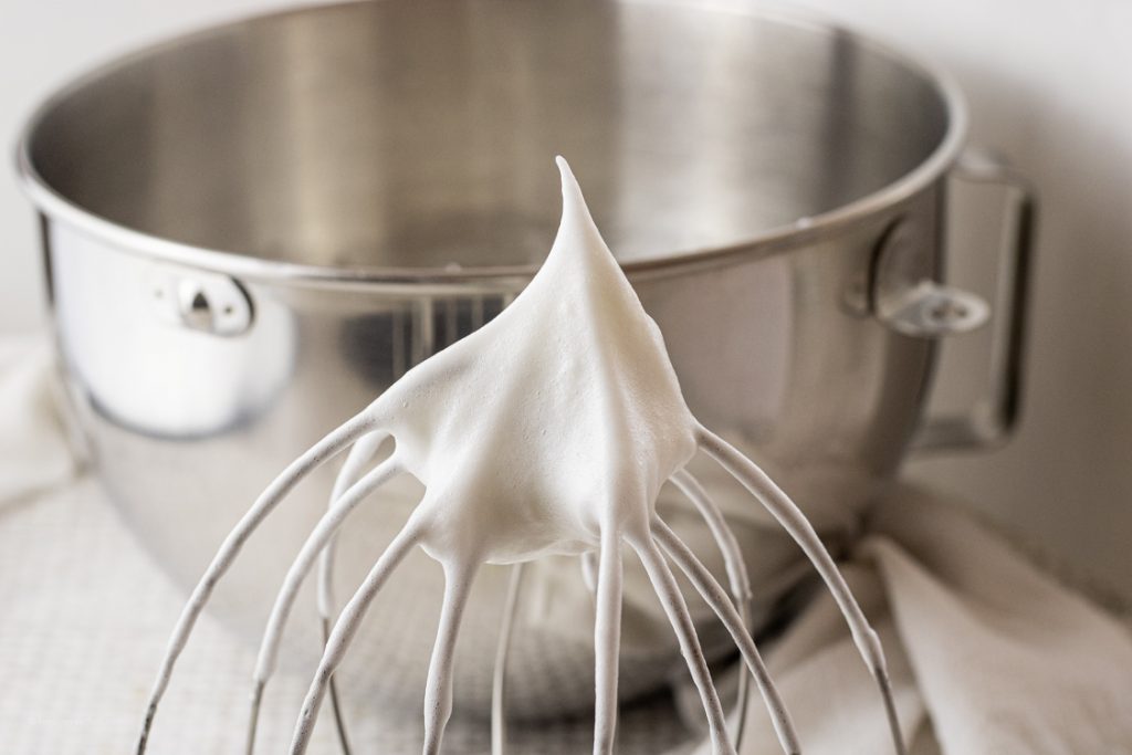 stiff egg white peak on the end of the mixer