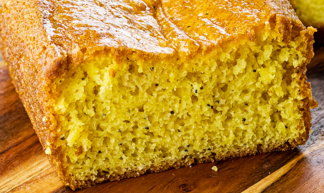 close up of lemon poppyseed bread