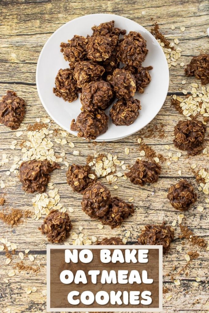White plate with chocolate oatmeal no bake cookies.