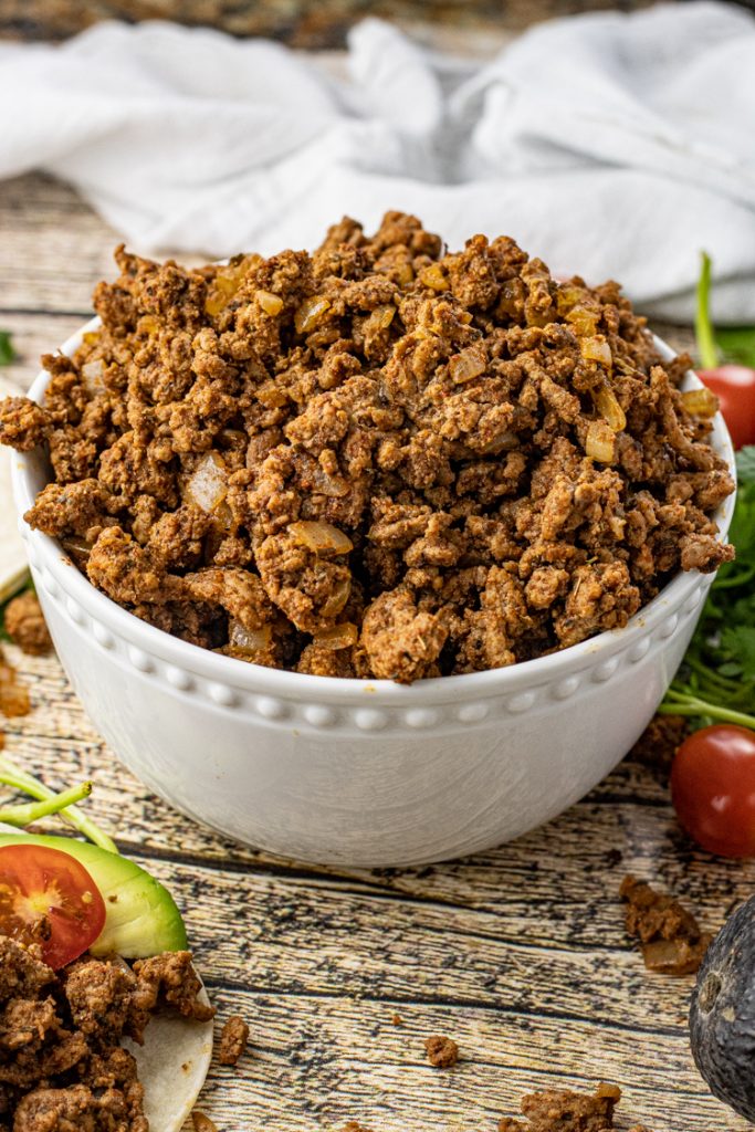 big bowl of ground beef taco meat