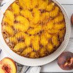 upside down peach cake recipe made with fresh peaches and a cake mix.
