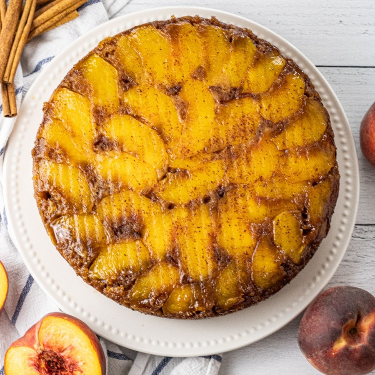 cake with peaches on top