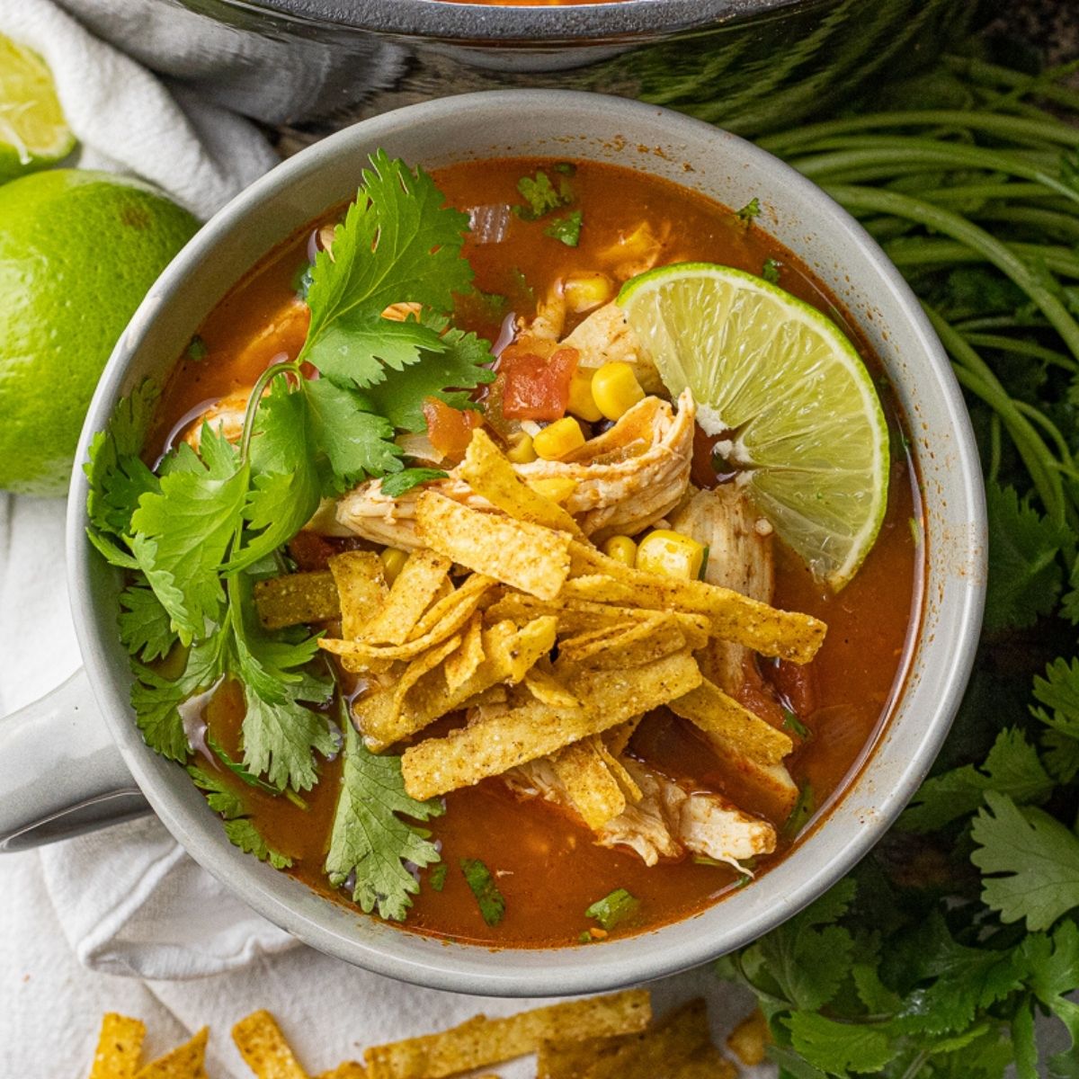 chicken tortilla soup in a bowl