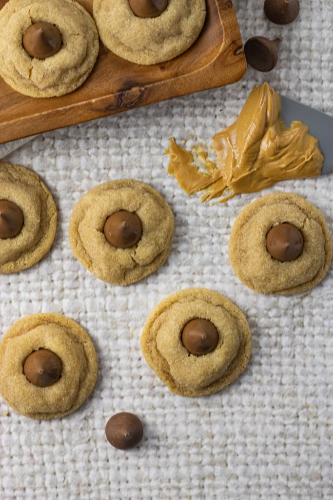 peanut butter cookies topped with chocolate kiss candies