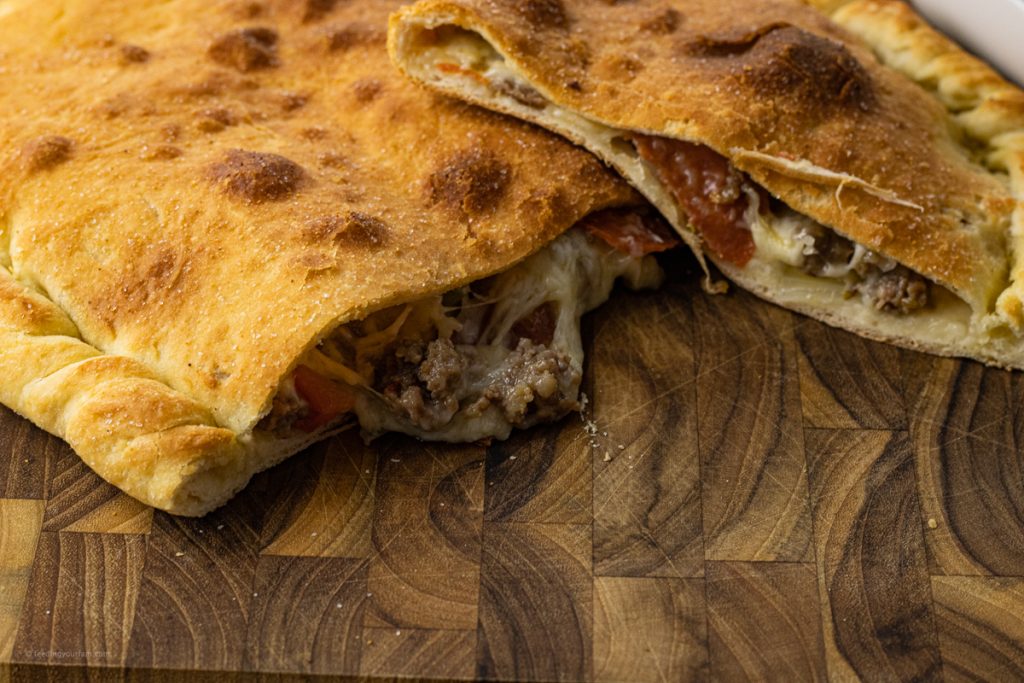 pizza pocket sliced in half