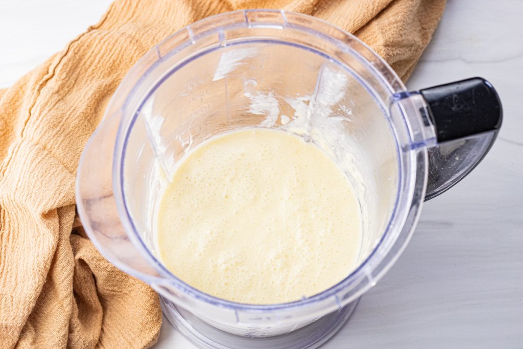 crepe batter in the jar of a blender