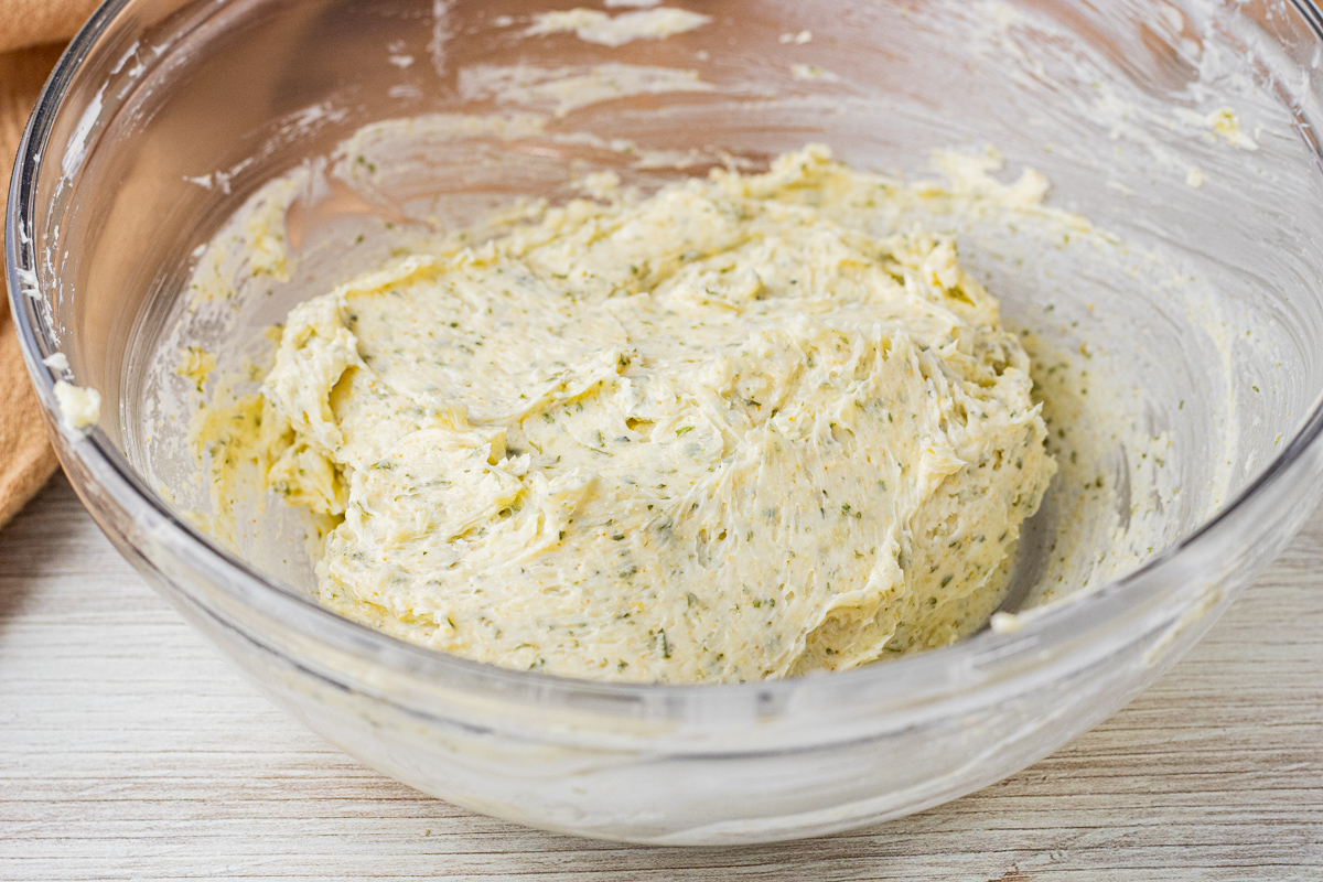 mixed together garlic butter in a glass bowl
