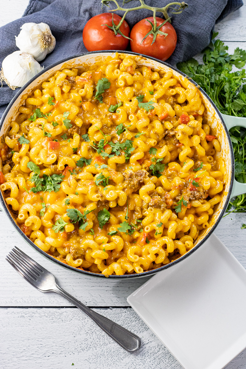 skillet taco pasta in a large skillet