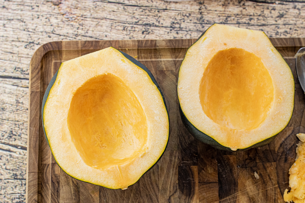 acorn squash halved and cleaned out