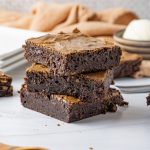stack of three chocolate brownies
