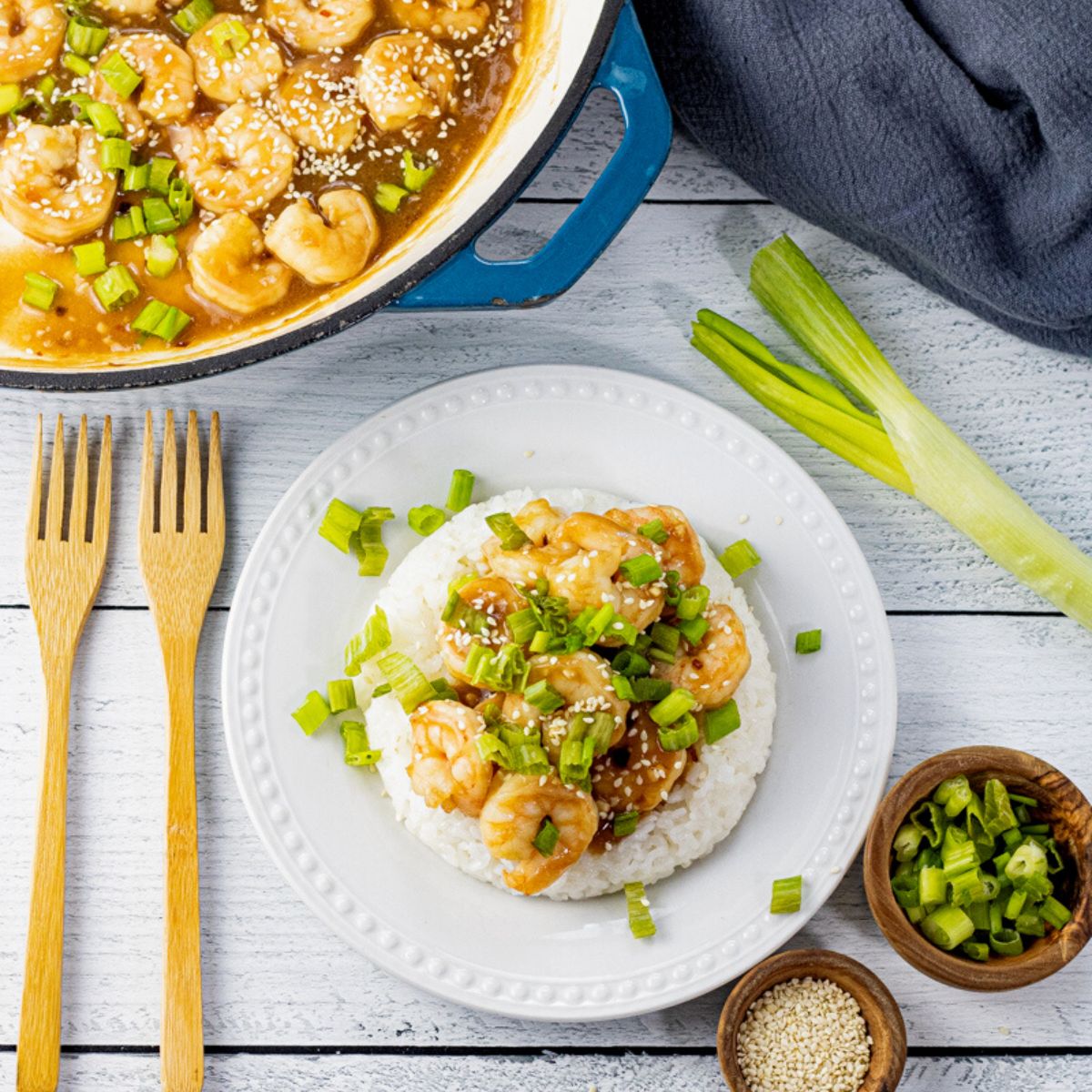 shrimp in teriyaki sauce over rice