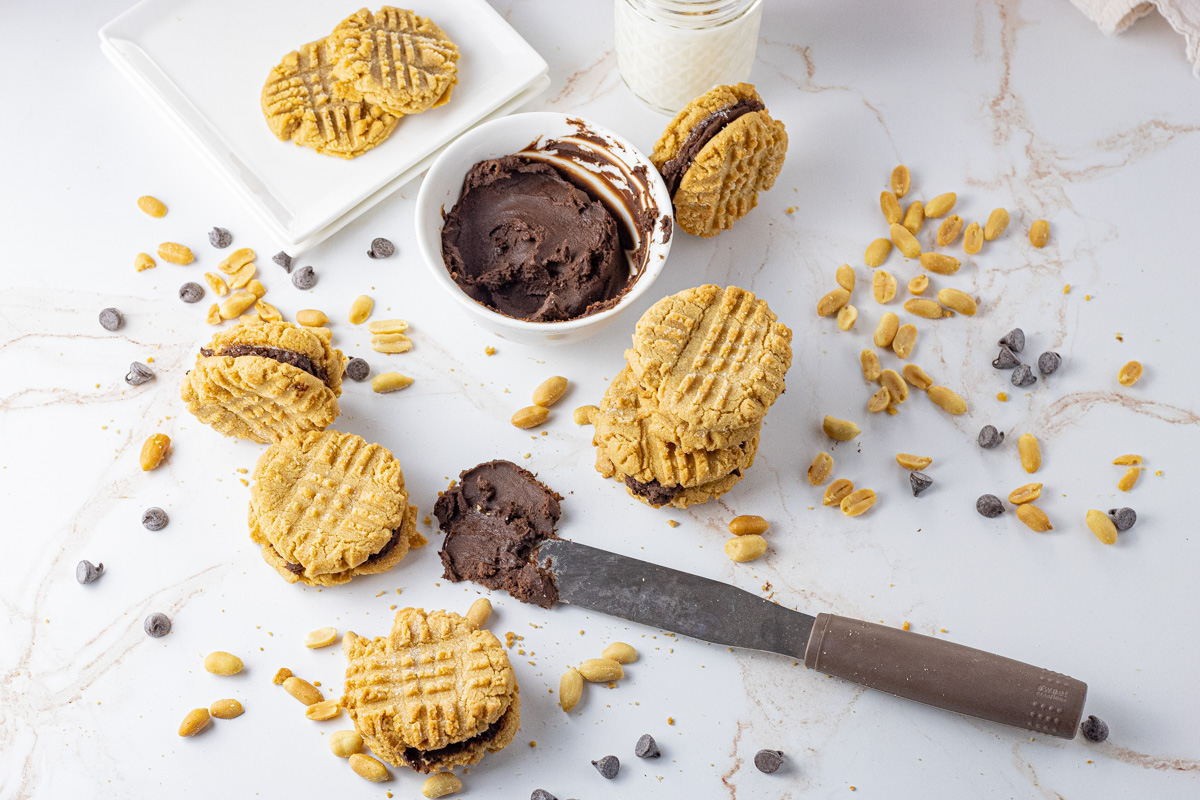peanut butter cookies with chocolate in the middle