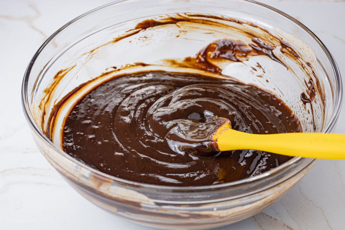 glass bowl filled with chocolate ganache