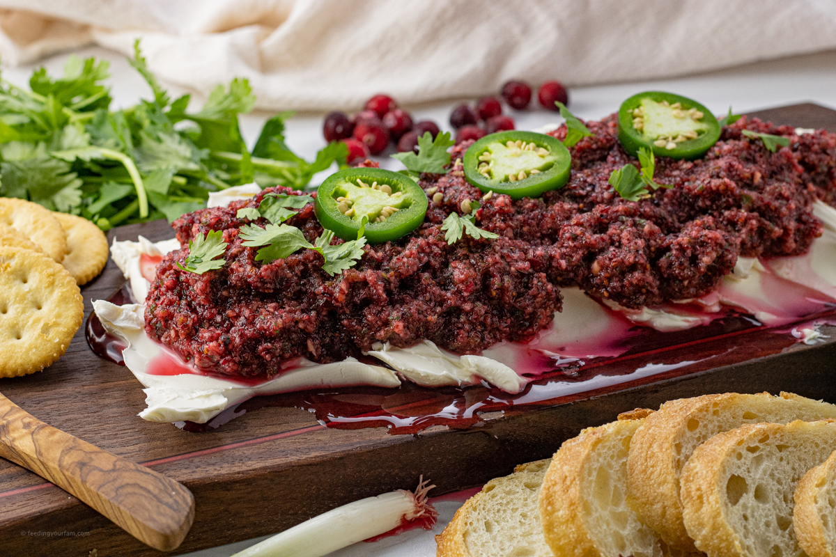 salsa made from cranberries on top of cream cheese
