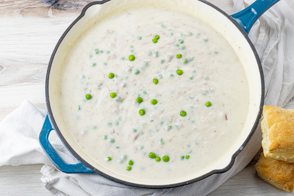 white sauce with tuna and green peas