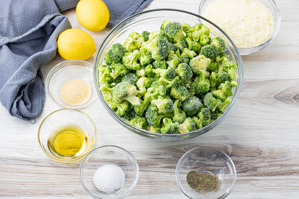 ingredients to make roasted frozen broccoli