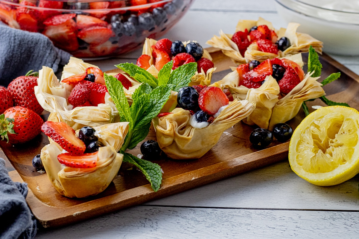 mixed berries inside of phyllo dough shells