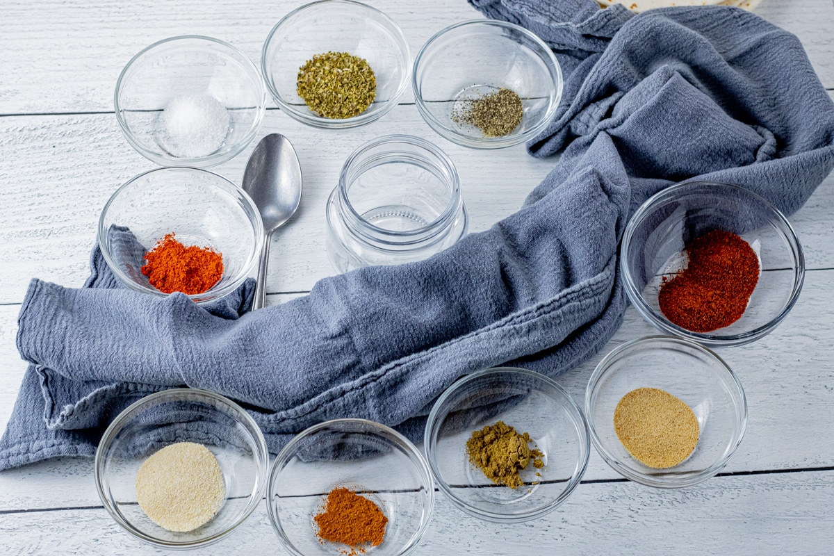 spices separated out into small glass bowls