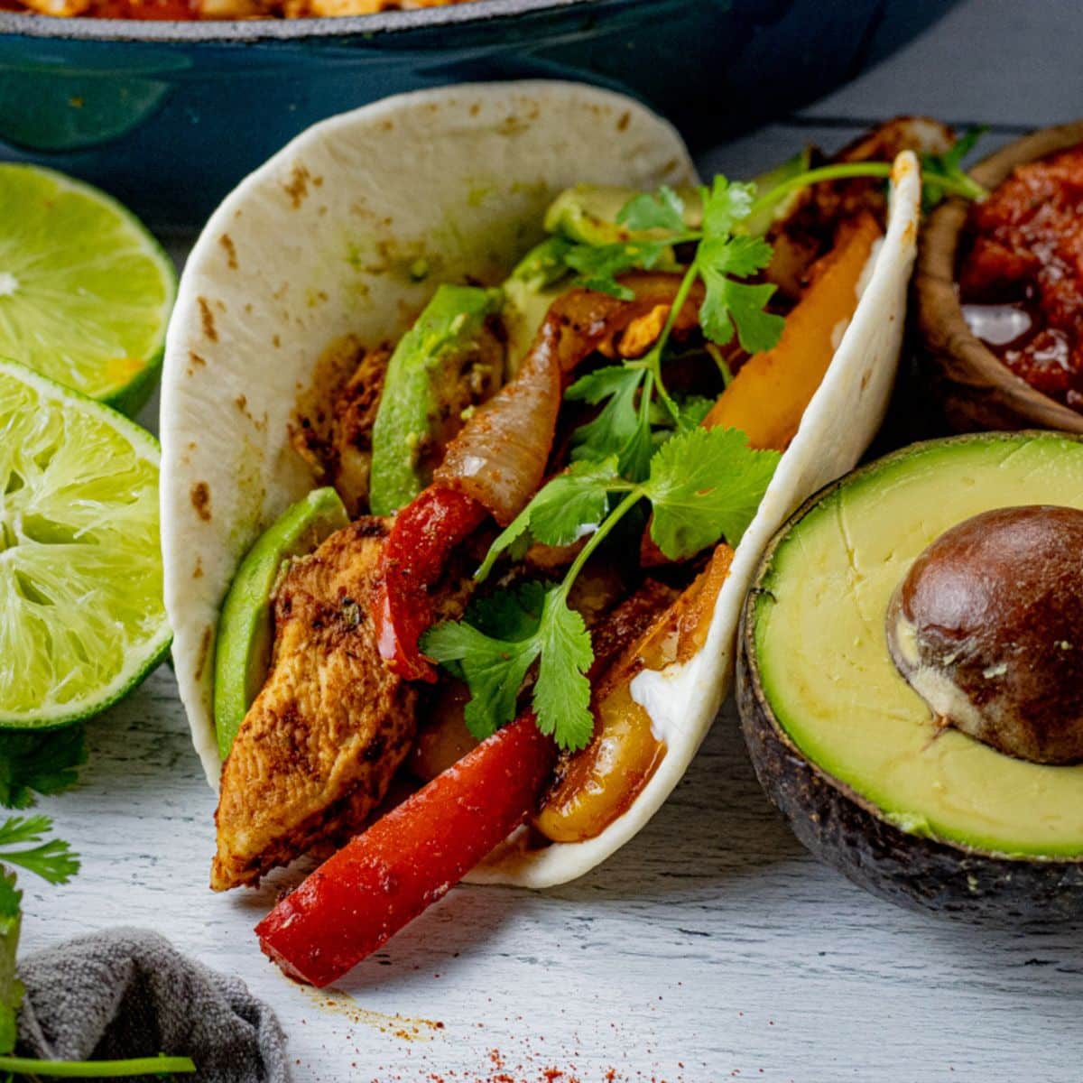 chicken fajita in a flour tortilla