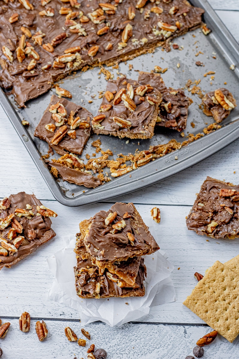 broken up pieces of graham cracker toffee